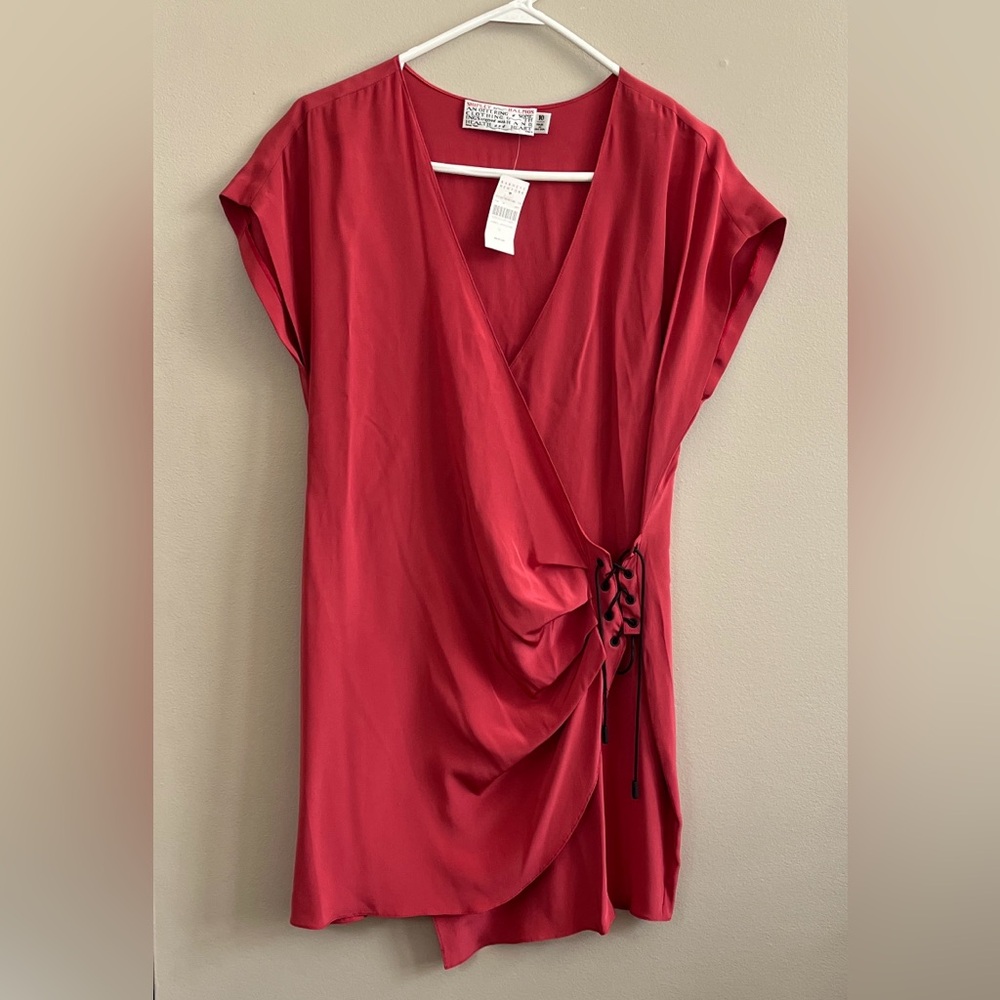 Shipley and Halmos Barneys New York red cap sleeve mini silk dress size 10 new